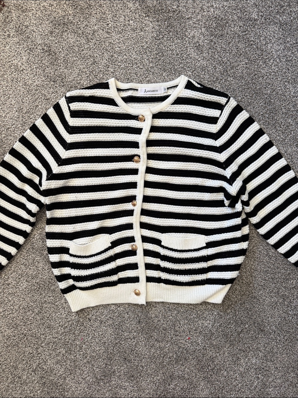 Anrabess Black & White Striped Button Cardigan
